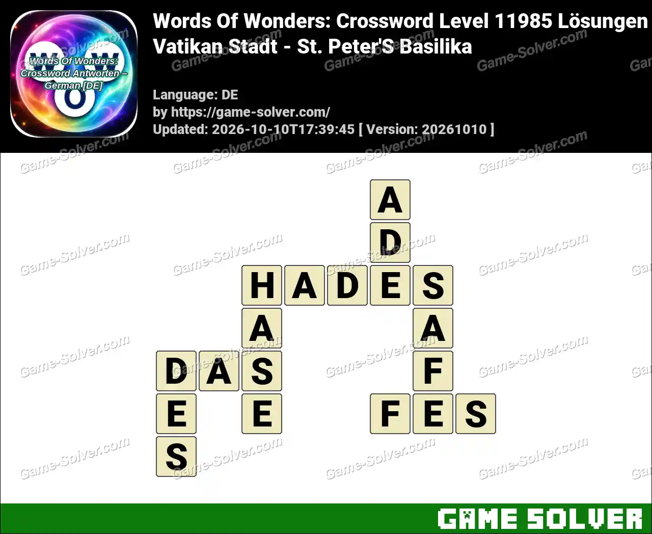 Words Of Wonders: Crossword Level 11985 Lösungen – Vatikan Stadt – St. Peter’S Basilika